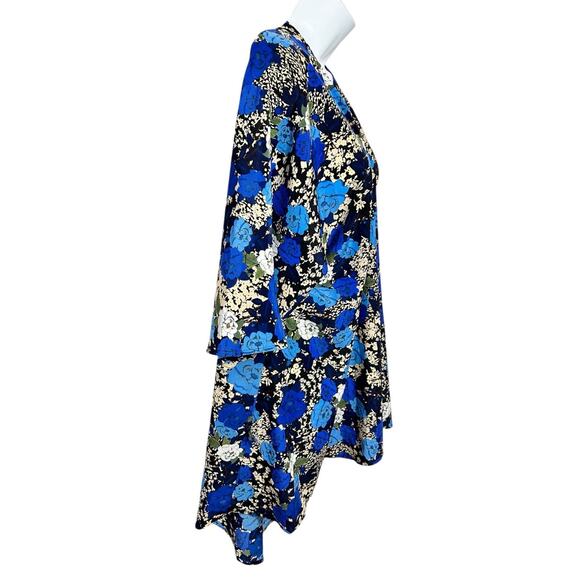 Lularoe Blue Floral Open Kimono Blouse Sz S Layering Top Long Fit Short Sleeve - Picture 3 of 5